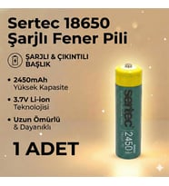 Sertec 18650 1C Şarjlı Pil 2450mAh Çıkıntılı Başlıklı Fener Pili 3.7V Li-ion