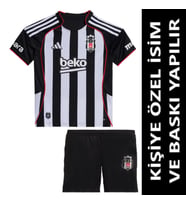 Beşiktaş Forma 2025/2026 Sezon KİŞİYE ÖZEL İSİM VE NUMARA BASKILI Çocuk Futbol Forması SS1 (Siyah - Beyaz)