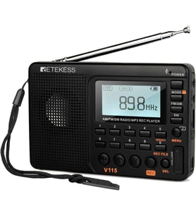 Dijital Radyo AM FM, Taşınabilir Kısa Dalga Radyolar, Şarj Edilebilir Radyo Dijital Tuner ve Ön Ayarlar, Micro SD ve AUX Kaydı Desteği, Bas Hoparlör Siyah