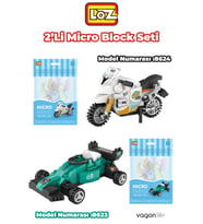 Loz Micro Block 2'li Yarış Seti Araba Motor 2 Farklı Model Dekoratif Oyuncak Yapım Seti Yapı Blok Seti