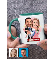İlginç Sevgililer Günü Hediyesi Karikatürlü Yeşil Kupa Bardak