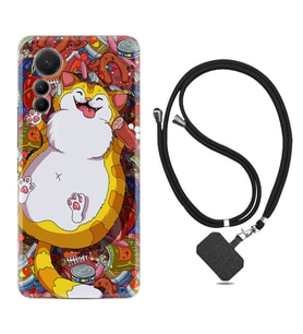 Xiaomi 12 Lite Kılıf Silikon Boyun Askılı İpli Desenli Silikon Tombul Kedi 1739