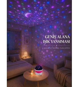 Yıldızlı Gökyüzü Projektörü Pembe Renkli Döner Çocuk Odası Gece Lambası