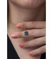 925 Ayar Renkli Taşlı Yonca Kolye Kadın Gümüş Kolye