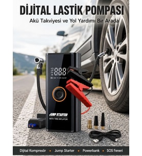 Çok Fonksiyonlu Araç Yol Yardım Kiti Jump Starter ve Lastik Pompası Yeni Nesil
