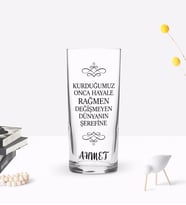 BK Gift Kişiye Özel Renkli Baskılı Dünyanın Şerefine Tasarımlı Rakı Bardağı-1 (Beyaz)