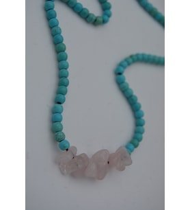 STONEAGE JEWELLERY Pembe Kuvars ve Turkuaz Taşlı Metalsiz Kolye (Altın / Dore)