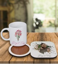 Kişiye Özel Tasarım Kupa Bardak Ve Fotoğraflı Ahşap Bardak Altlığı 99465 (Krem)