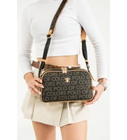 Paul Brand Kadın 5 Bölmeli Monogram Postacı Omuz Çantası 28x17cm Mds3011 (Siyah Taba)