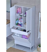 Eliusta Pine 70 cm Genişlikte Dolap 70x171x32,5 cm  Banyo/Mutfak Dolabı İki Kapaklı Sepetli Dolap (Beyaz)