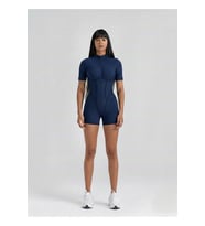 Lacivert Sculpt Line Kısa Kollu Spor Tayt Şort Tulum