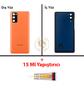 Samsung S20 Fe Turuncu Arka Pil Kapağı Batarya Kapağı Lazer Kesim + B-7000 Yapıştırıcı