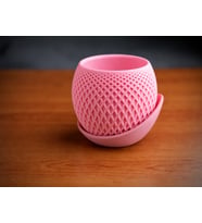 3D Baskı Küre Saksı - Kafes Dokulu İki Parçalı Dekoratif Saksı - Pembe-Pembe