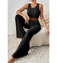 Nare Siyah Crop Bluz Pantolon Alt Üst Takım (Siyah)