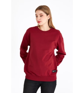 Kadın Bordo Basic Bisiklet Yaka Regular Fit Rahat Sweatshirt