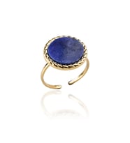 Lapis Lazuli Doğal Taş Çelik Yassı Daire Kesim Ayarlanabilir Yüzük