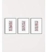 Modern Kırmızı Hat Sanatı 3’lü Duvar Poster Seti