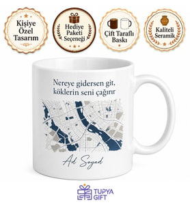Kişiye Özel Memleket Haritası Temalı Baskılı Kupa Bardak Hediye