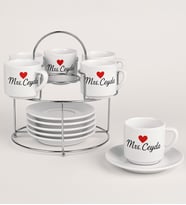 BK Gift Kişiye Özel İsimli 6'lı Metal Standlı Türk Kahvesi Fincanı-1, Anneye Hediye, Anneler Günü Hediyesi