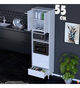 Eliusta Defne 55 cm Fırın Uyumlu 3 Çekmeceli Çok Amaçlı Mutfak Kiler Banyo Organizer Çocuk Odası Dolabı
