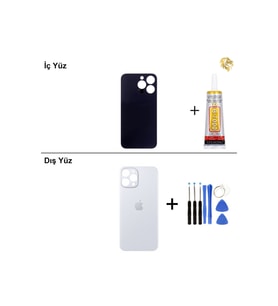 iPhone 13 Pro Gümüş Arka Kapak Arka Cam Batarya Kapağı Lazer Kesim Kapak Pil Kapağı + B-7000 Yapıştırıcı + Tamir Seti