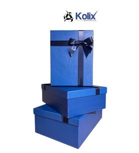 Kolix 3 lü Lacivert Fiyonklu Hediyelik Dekoratif Bohça Yeni Yıl Yılbaşı Kutusu 35-25-13 Cm 