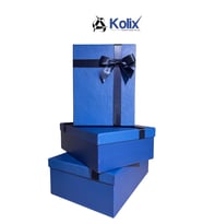 Kolix 3 lü Lacivert Fiyonklu Hediyelik Dekoratif Bohça Yeni Yıl Yılbaşı Kutusu 35-25-13 Cm 