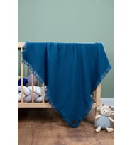 %100 Pamuk 4 Katlı Müslin Bebek Battaniyesi (İndigo)