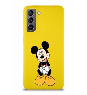 Samsung Galaxy S21 Soft Premier Kapak Mickey Mouse-A Tasarımlı Silikon Kılıf - Sarı (Şeffaf)