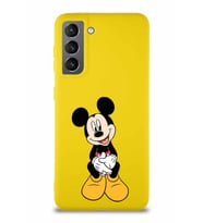 Samsung Galaxy S21 Soft Premier Kapak Mickey Mouse-A Tasarımlı Silikon Kılıf - Sarı (Şeffaf)