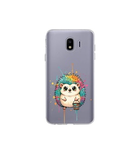 Samsung Galaxy J4 ile Uyumlu Splash Kirpi Tasarımlı Şeffaf Silikon Kılıf