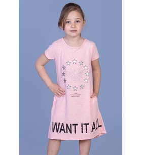 Toontoy Kız Çocuk  I Want It All Baskılı Elbise (Pembe Melanj)