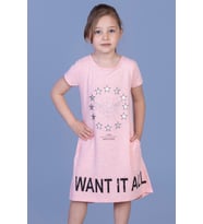 Toontoy Kız Çocuk  I Want It All Baskılı Elbise (Pembe Melanj)
