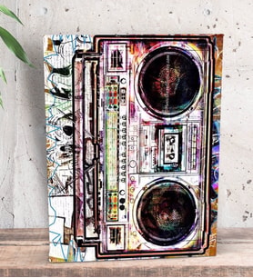 BK Gift Retro Boombox Tasarımlı Dekoratif Mini Kanvas Tablo 15x20cm-1