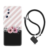 Xiaomi Mi 13 Lite Kılıf Resimli Boyun Askılı İpli Desenli Silikon Strip Pink Flowers 1396