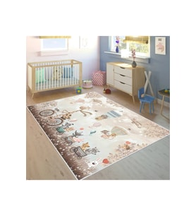 Rovigo Home Dijital Baskı Yıkanabilir Kaymaz Taban Çocuk Halısı RVG4058 (Bej)