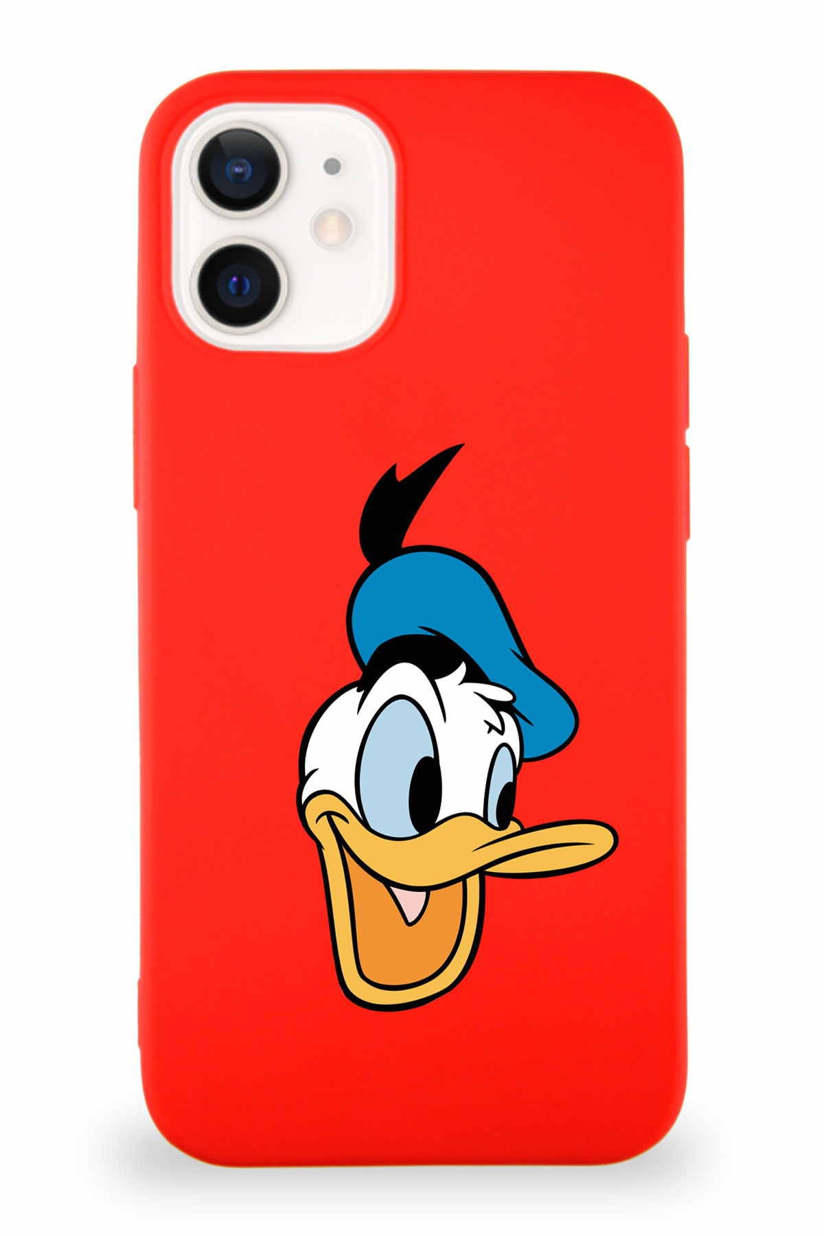 Apple iPhone 12 Mini Soft Premier Kapak Donald Duck-A Tasarımlı Silikon Kılıf - Kırmızı (Şeffaf)