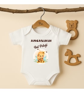 Pia Baby B46 %100 Pamuk Amcasının Bal Peteği Yazılı Tasarlanabilir Bebek Body (Ekru)
