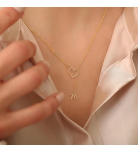 Kişiye Özel Minimalist Kalp Sallantılı Harf Kolye 925K Gümüş (Gold)