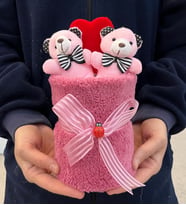 Premium 2 Ayıcıklı Kapli Peluş Ayıcık Buketi Pembe Ayıcıklı Buket
