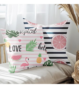 eJOYA Yaz Aşkı Tasarımlı 2'li Yastık İçi Ve Kırlent Kılıfı 45cm 113550