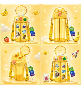 Heydiye Mâbeyn İkili Suluk 550 ml – Tritan BPA-BPS Free Matara, Çift Hazneli, Çift İçim Kapaklı, Bilek ve Boyun Askılı, Sticker & 3D Figür Hediyeli