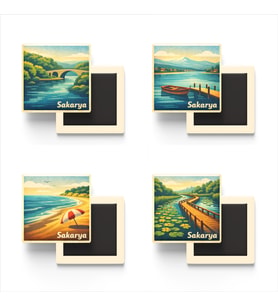 Sakarya - Baskılı Buzdolap Magneti Kare - 9x9 cm - 4 Adet