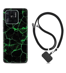 Xiaomi Poco X3 Pro M4 Pro X4 Pro C40 10C Kılıf Boyun Askılı Silikon Yeşil Şerit Mermer 1320