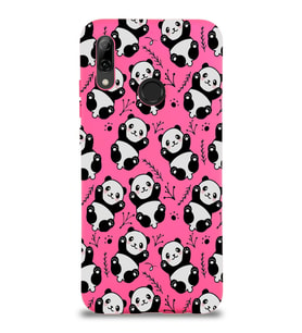 Huawei P Smart 2019 Uyumlu Lansman Kılıf Panda Tasarımlı İçi Kadife Kapak-Neon Pembe (Şeffaf)