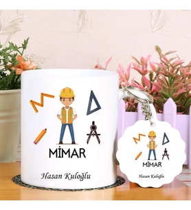 Erkek Mimarlara Özel Kupa Bardak ve Anahtarlık Hediye Seti (Model 1)