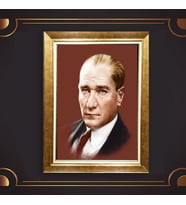 Altın Varaklı Çerçeveli Paspartulu Atatürk Tablo z4783 (Gold)