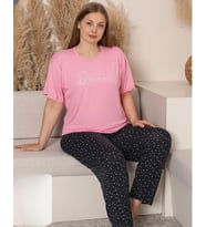 Charme Kadın Büyük Beden Bisiklet Yaka MİLAN Likralı Kısa Kol Pijama Takımı K601/247 - 1 Adet (Pembe)