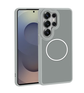 Lexroo Galaxy S26 Ultra Kılıf M-Safe Şarj Özellikli Metal Kamera Çerçeveli Sanremo Silikon - Gri