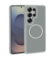 Lexroo Galaxy S26 Ultra Kılıf M-Safe Şarj Özellikli Metal Kamera Çerçeveli Sanremo Silikon - Gri